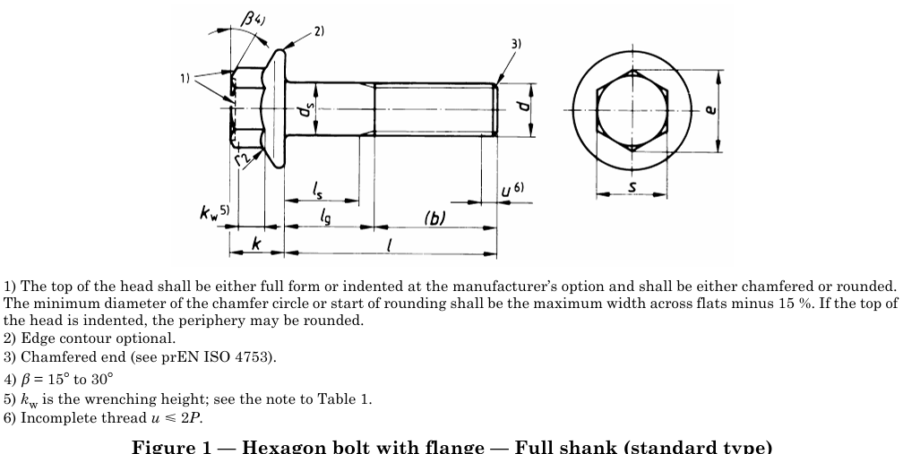 EN 1665 Hexagon bolt with flanged solid shank (standard desgin)
