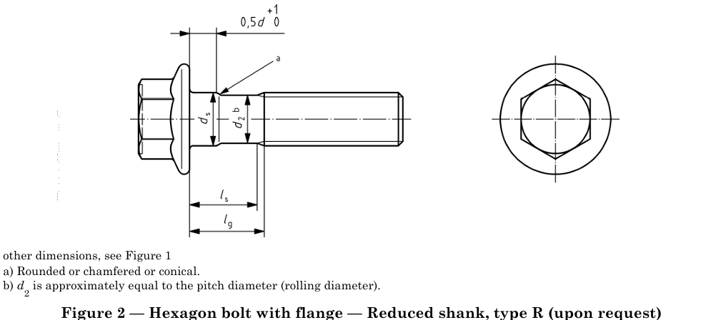 EN 1665 Hexagon bolt with flange - Reduced shank, form R (By arrangement)