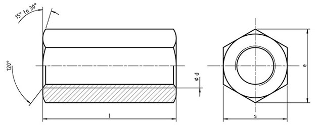 DIN 6334 Hexagon Nuts - 3D