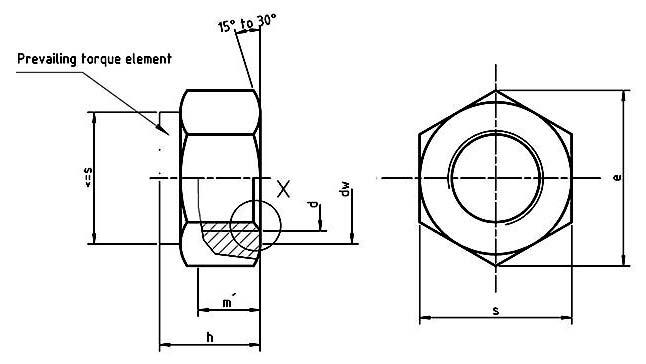 DIN 982 Prevailing Torque Nuts with Nonmetalic Insert