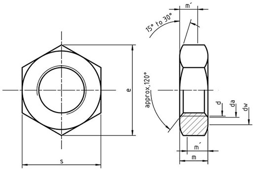 UNI 5589  Hexagon Thin Nuts Chamfered